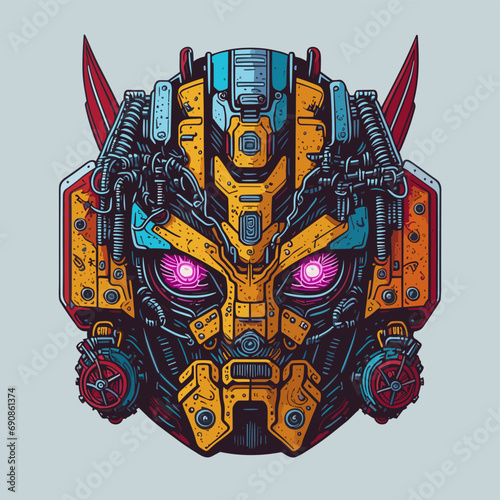 2D Vector Cartoon Illustration futuristic transformers face robotic technology machine mechanical
