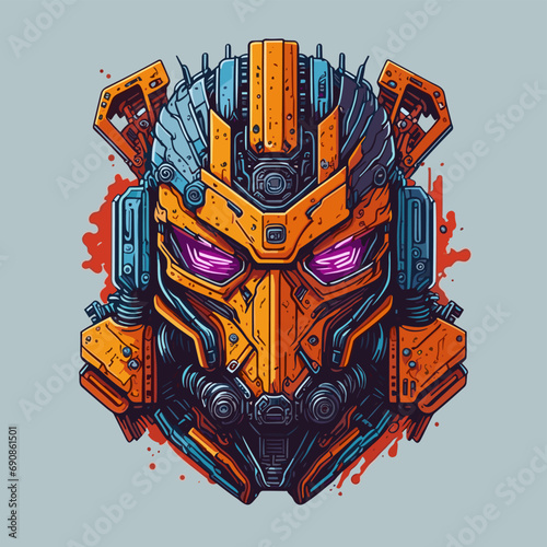 2D Vector Cartoon Illustration futuristic transformers face robotic technology machine mechanical

