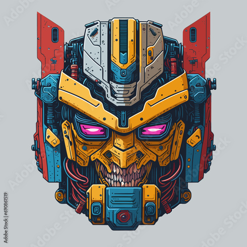 2D Vector Cartoon Illustration futuristic transformers face robotic technology machine mechanical
