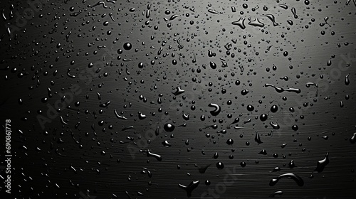 A mesmerizing monochrome masterpiece, capturing the untamed beauty of drizzling raindrops dancing on a still surface of water