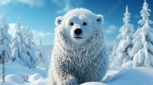 A captivating image of a polar bear in its natural arctic habitat. The bear is depicted in the snowy landscape, emphasizing its beauty and the harsh environment it lives in photo