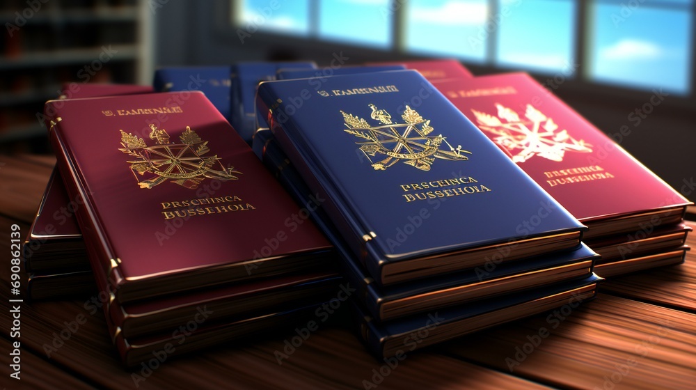An image of a passport, symbolizing travel, identity, and international journeys. The photo captures the essence of official documentation for foreign travel - obrazy, fototapety, plakaty 