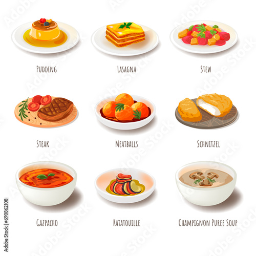 European cuisine, menu for restaurant and canteen