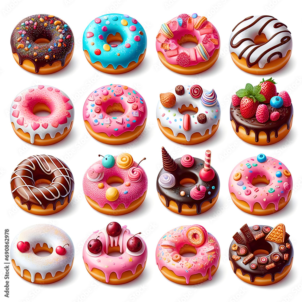 Beautiful colorful donuts White Background or Transparent. PNG