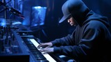 Pianist performing on stage, creating an atmospheric and emotional musical setting