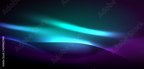 Dynamic waves in ethereal glow of neon lights. Concept merges fluidity of motion with vibrant allure of neon, crafting entrancing backdrop that embodies both vitality and futuristic sophistication