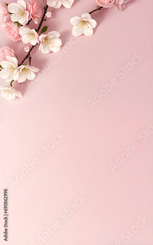 pink background copy space with flower ai generated