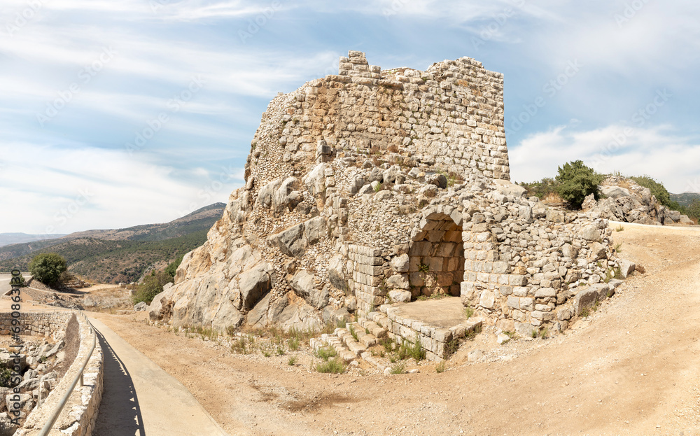 Ruins of northern tower of the medieval fortress of Nimrod - Qalaat al-Subeiba, located near the border with Syria and Lebanon on the Golan Heights, in northern Israel Ruins of northern tower of the medieval fortress of Nimrod - Qalaat al-Subeiba, located near the border with Syria and Lebanon on the Golan Heights, in northern Israel