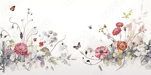 Colorful watercolor spring flowers bouquet  special occasion, creative  happiness joyn cheerful  festive elegant
 photo