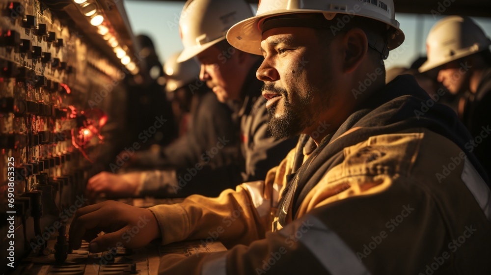 Industrial worker wearing safety gear, representing the construction and manufacturing industry Industrial worker wearing safety gear, representing the construction and manufacturing industry