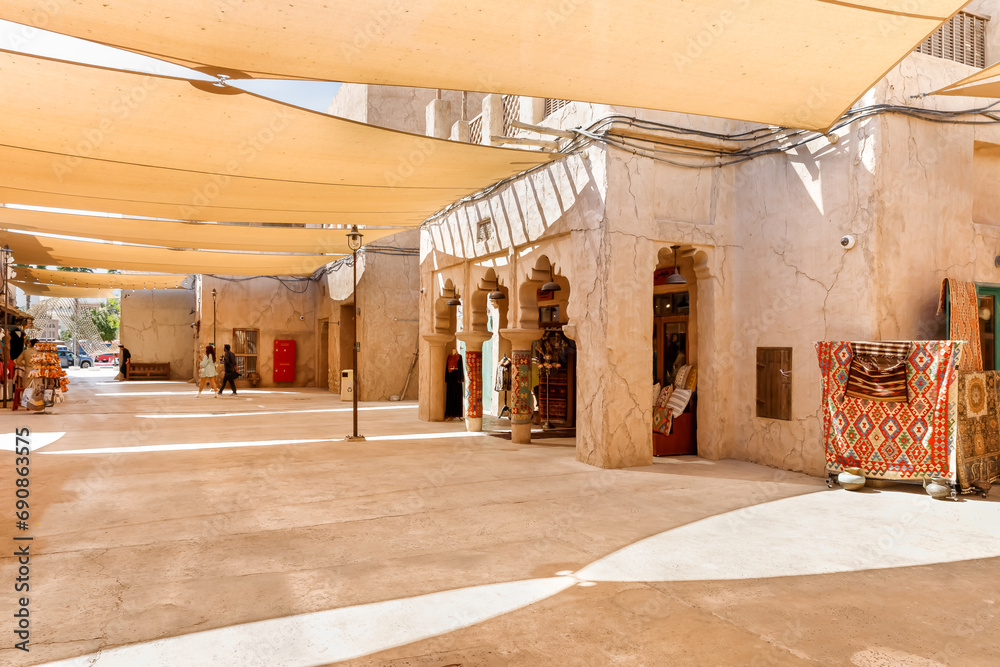 Stretched Fabric That Provides Shade From The Sun On The Street In Stretched Fabric That Provides Shade From The Sun On The Street In