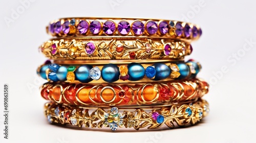 a captivating assortment of colorful bangles, creating a visually appealing composition against a pure white background.