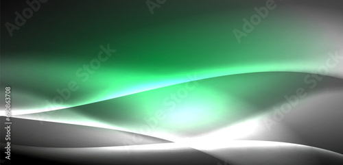 Neon-lit waves surge across background, mesmerizing dance of luminescence and motion. Dynamic backdrop captures essence of energy and modern aesthetics