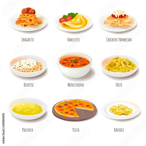 Italian cuisine, menu for restaurants and canteens