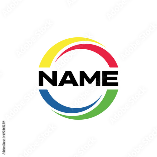 A close-up of a colorful logo with the name of a company. This asset is suitable for businesses wanting vibrant, eye-catching logos for branding and marketing materials.