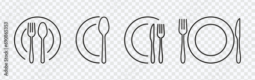  "Line Art Cutlery Icon Set - Tableware Vector Illustration"