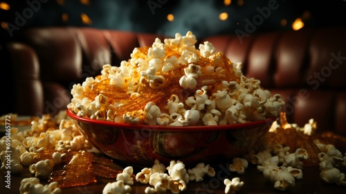 A close-up image of popcorn in a bowl, inviting the viewer to indulge in the tasty and classic movie snack