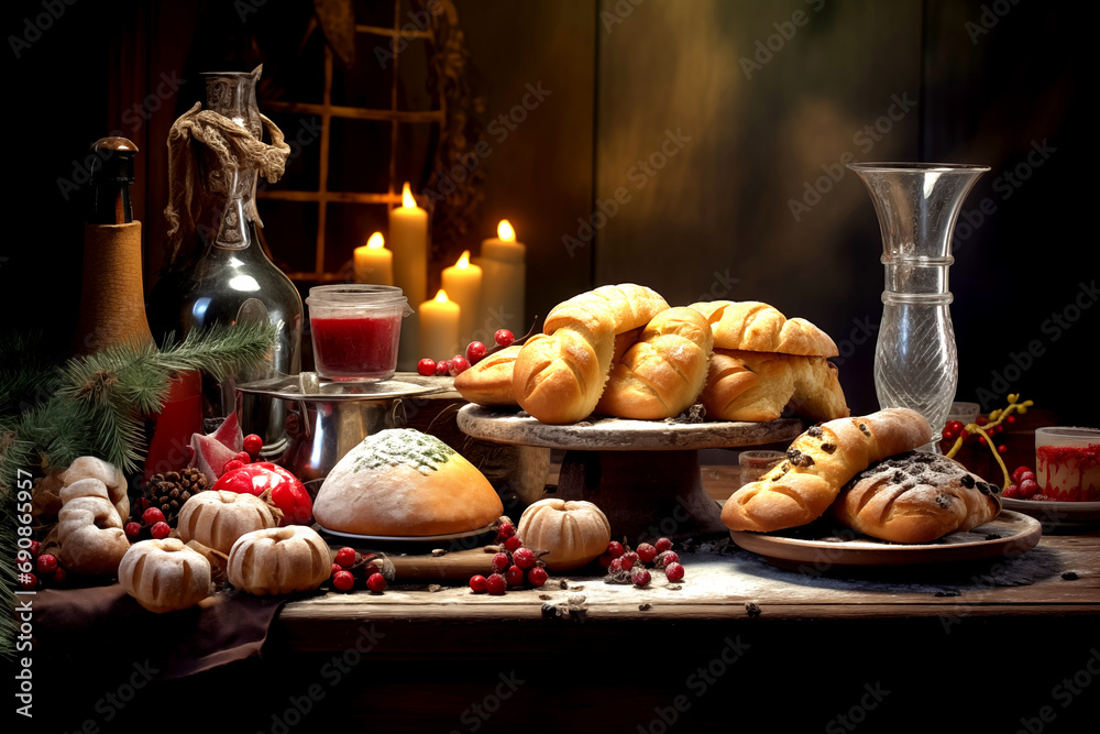 Still life baking christmas scene, photography,Realistic Detail, Super resolution, ultra high details.