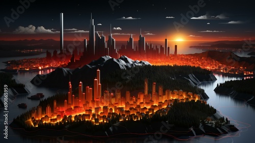 A futuristic cityscape featuring towering skyscrapers, a blend of modern and science fiction architecture.The essence of a vibrant and advanced urban environment