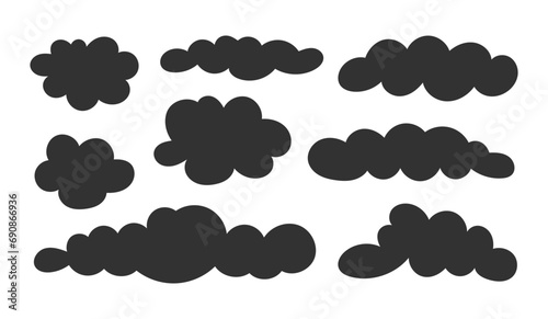 Cumulus clouds drawing. Silhouette image. Collection image cloud sky symbol. Vector drawing. Set of design elements.
