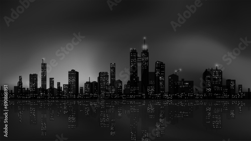 Megapolis skyscraper background. Abstract vector cityscape shapes. Architectural panorama horizon sky.