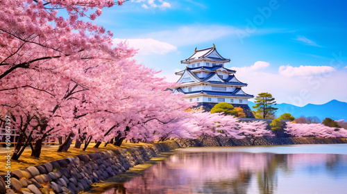 桜と日本の城、満開のさくらとお城の春の風景