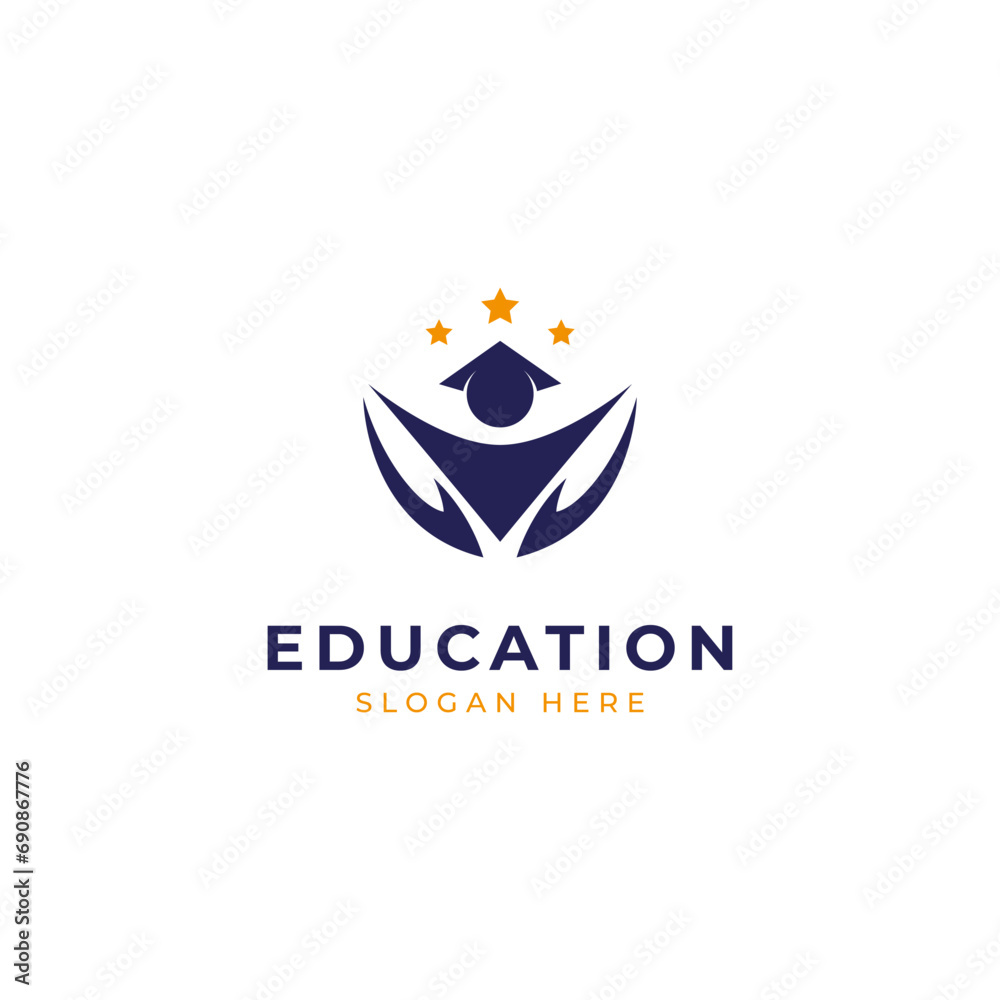 Education logo with people, hand and star shape combination, University graduation icon vector Education logo with people, hand and star shape combination, University graduation icon vector
