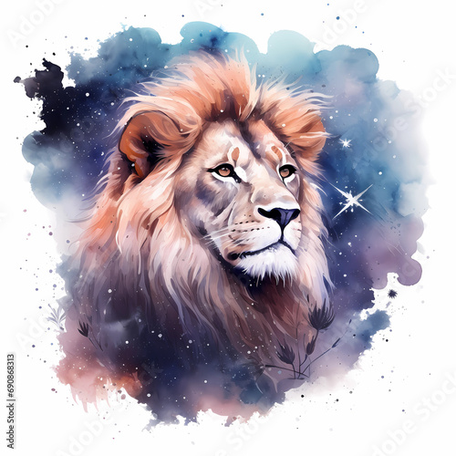 Dreamy Watercolor Lion Tattoo on a Night Sky