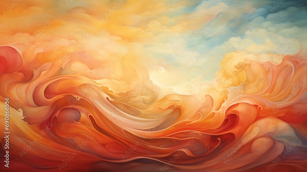 a dynamic backdrop with swirling gradients of red, orange, and gold, capturing the essence of a vivid sunset.