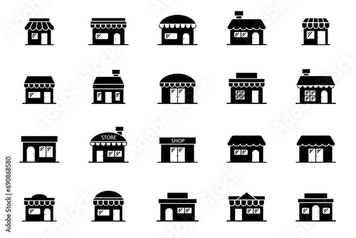 Store icon images on pack. Vector illustration.