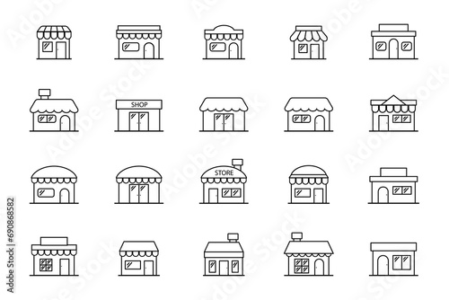 Store icon images on pack. Vector illustration.