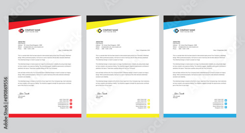 corporate modern letterhead design template with 3 color. official minimal creative abstract professional newsletter corporate modern business proposal letterhead template. photo