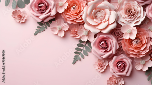Elegant papercut floral design on a serene pink background  ideal for spring-themed decor or invitations