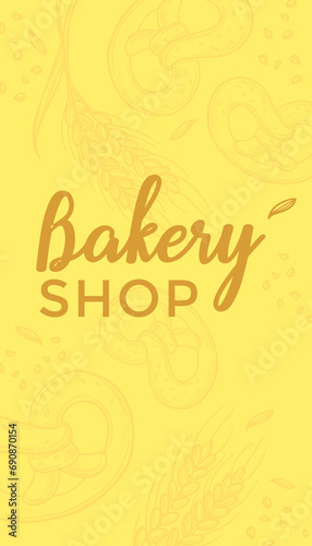 Bakery shop  banner with pastry and fresh wheat