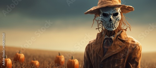 Pumpkin-faced scarecrow.
