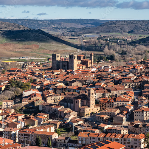 Panoramic view of the medieval town of Siguenza with its ancient cathedral in the center, Castilla La Mancha. photo