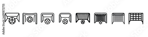 Goalpost icon, Iconic vector outline Soccer - Football Goal net. goal post icon. Soccer goal with ball, Goal football icon. Soccer goal flat icon. photo