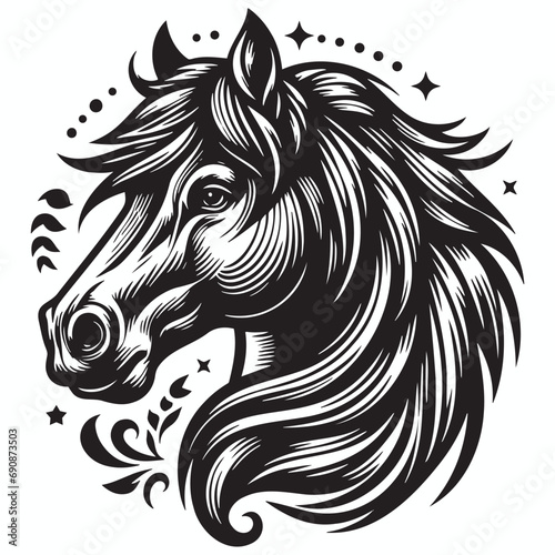 beautiful horse head silhouette black and white