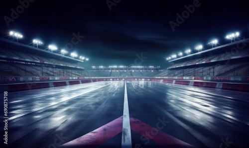 Asphalt racing track finis race sport stadium at night. Professional digital 3d illustration of racing sports. Generative AI © Pixel Hues