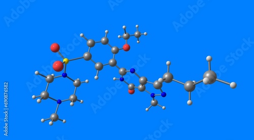 Sildenafil molecular structure isolated on blue