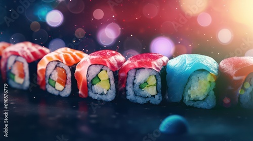 Sushi in Colorful Bokeh Effect