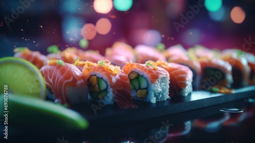 Sushi in Colorful Bokeh Effect photo