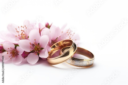 Wedding rings on white background