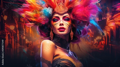 Abstract painting concept. Colorful art of an attractive Paris night showgirl. Cabaret show. Generative AI