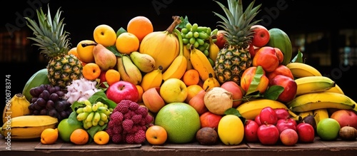 Vibrant assortment of tropical fruits at a Rio de Janeiro farmers market.