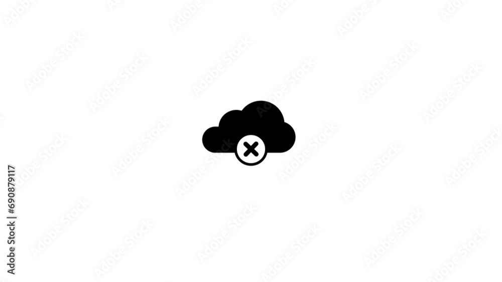 Cloud computing icon with cross sign, error in cloud network simple logotype animation. Cloud computing icon with cross sign, error in cloud network simple logotype animation.