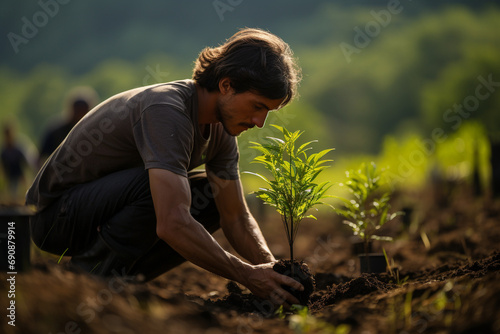 An ordinary person helping to plant native trees  supporting biodiversity and ecological balance.