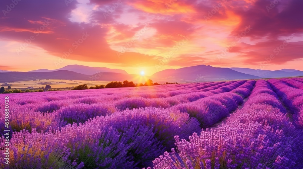 Wonderful scenery amazing summer landscape of blooming lavender flowers