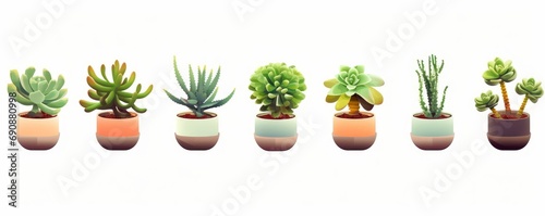 collection of succulents in various pots isolated on a white background  Generative AI