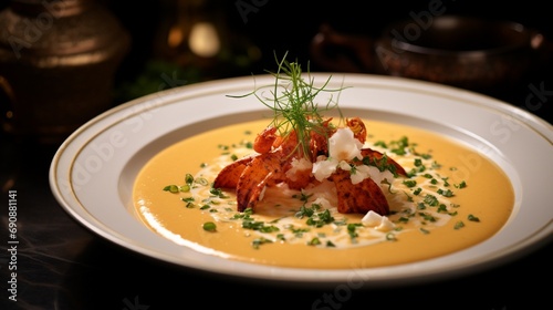 A lobster bisque with finely chopped herbs and a dash of cognac.